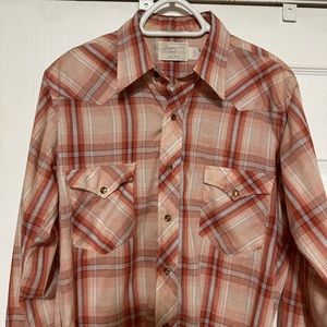 Vintage early 1970’s Wrangler rare orange pearl snap men’s western cowboy shirt
